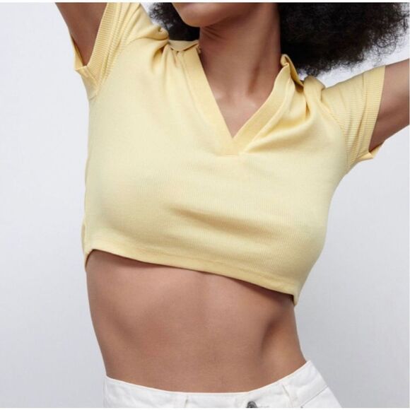 Zara Ribbed Cropped Polo Top size S - Picture 8 of 10